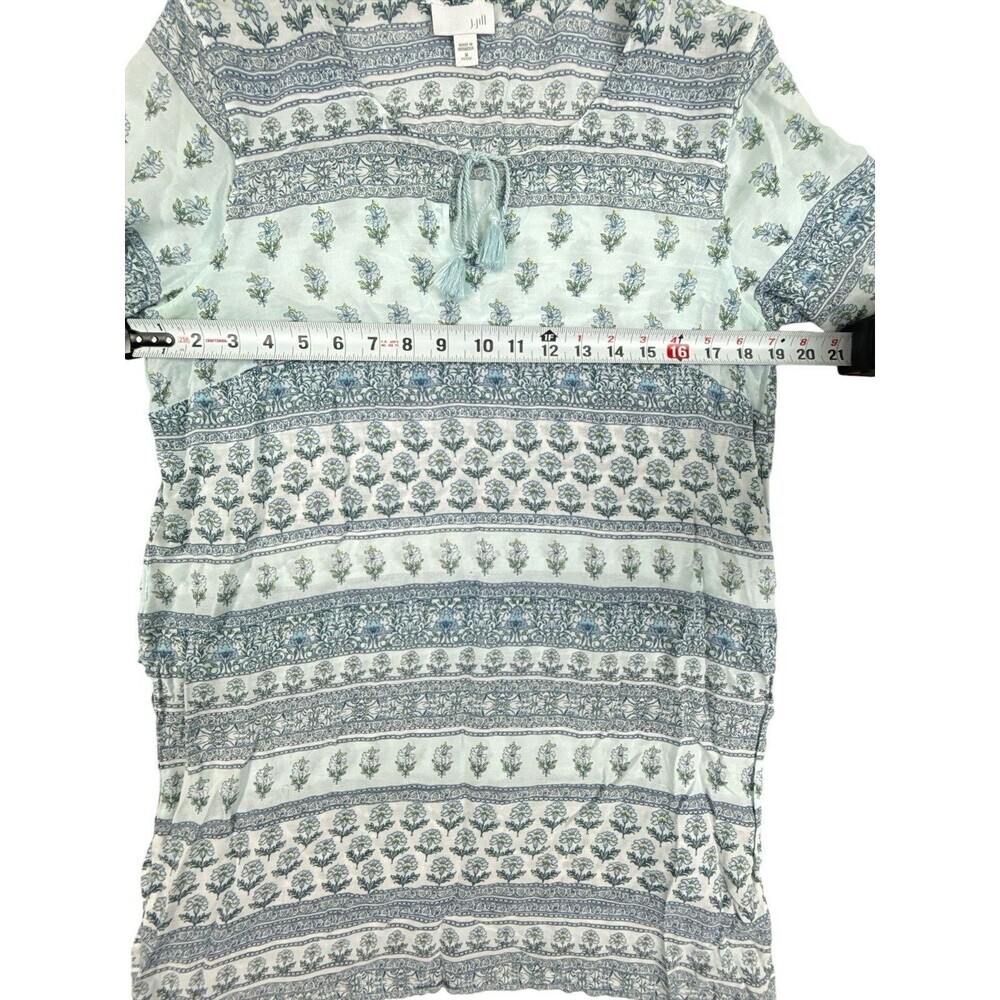 J Jill Blue Floral Print Tunic Dress Tassel Tie Top Size M Petite Cover Up - Picture 8 of 9
